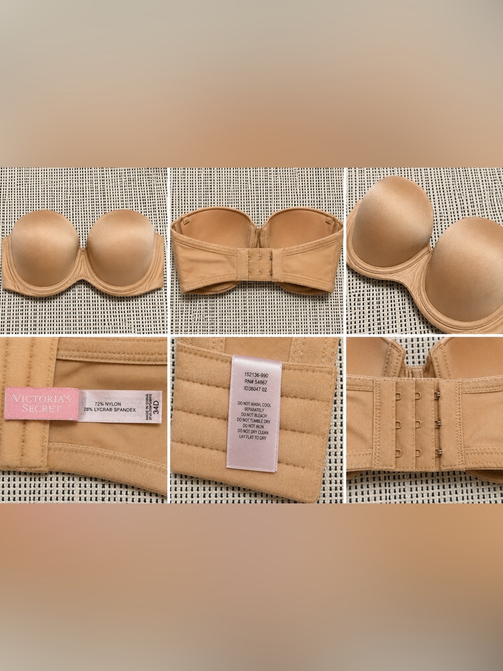 Victoria’s Secret Strapless Convertible Underwire Bra Nude Beige 34D